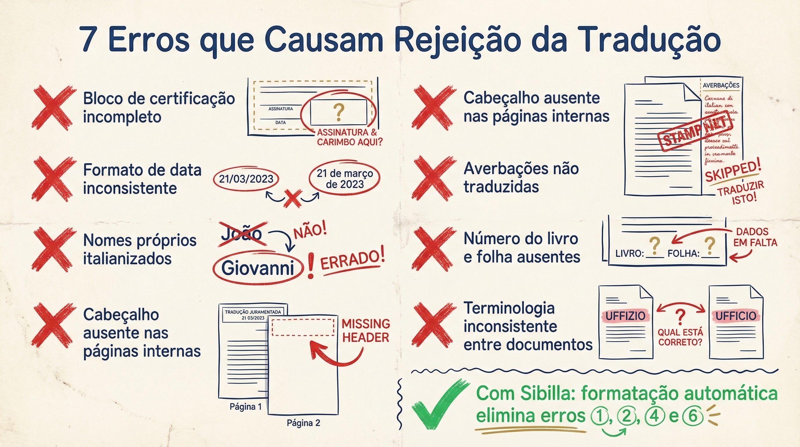 7 erros que causam rejeição da tradução juramentada
